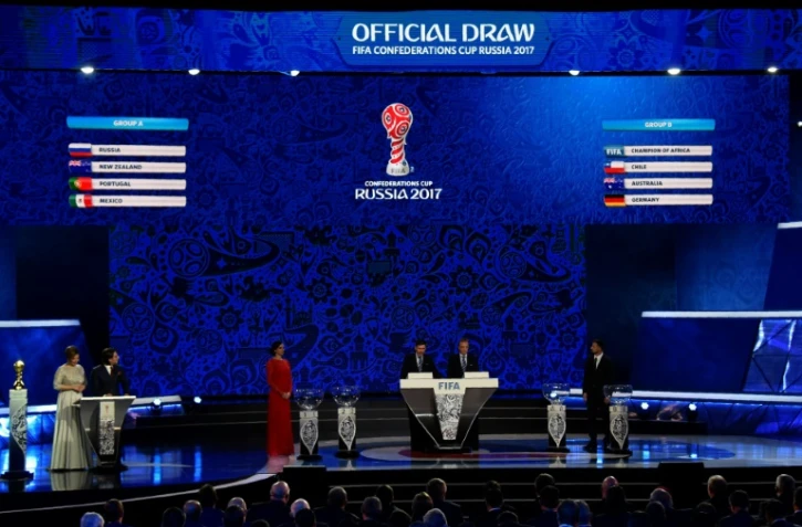 Le tableau du tirage au sort de la Coupe des Confédérations effectué à Kazan, le 26 novembre 2016