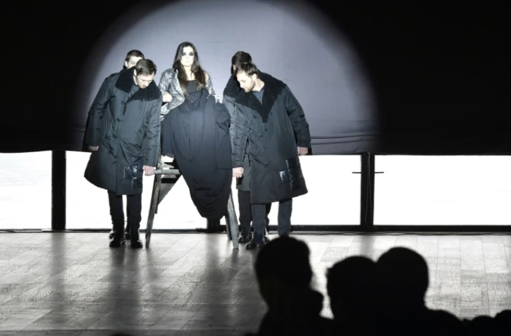 La mannequin Alexandra Koutas lors de la Fashion Week de Kiev, le 3 février 2017