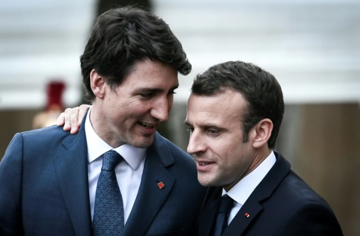 Le Premier ministre canadien Justin Trudeau et le président français Emmanuel Macron après leur rencontre à l'Elysée, le 16 avril 2018
