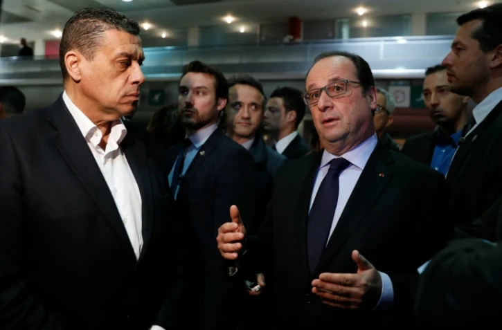 Le président de la FNSEA, Xavier Beulin, et le président Francois Hollande le 27 février 2016 au Salon de l'Agriculture à Paris