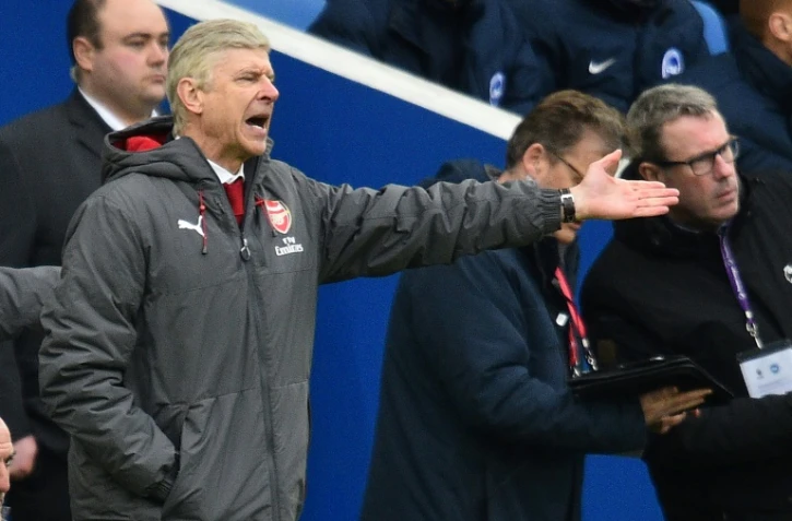 L'entraîneur d'Arsenal, Arsene Wenger, pendant un match de Premier League face à Brighton, le 4 mars 2018 à Brighton, sud de l'Angleterre