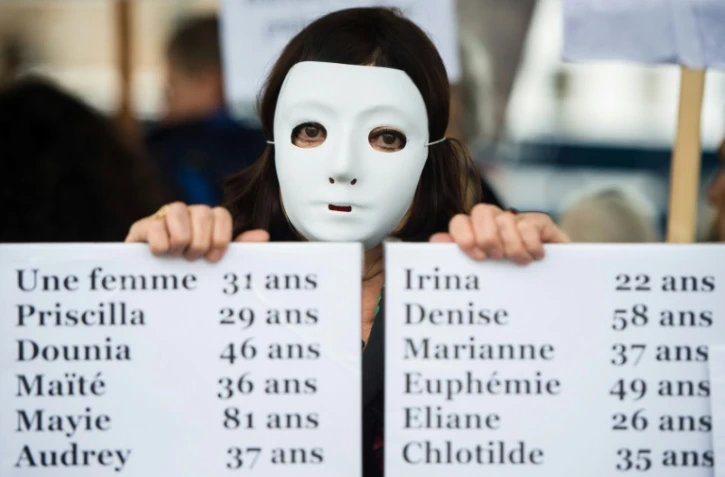 Pancartes portant les prénoms de femmes tuées en 2019 en France, brandies lors d'une manifestation en novembre 2019 à Marseille