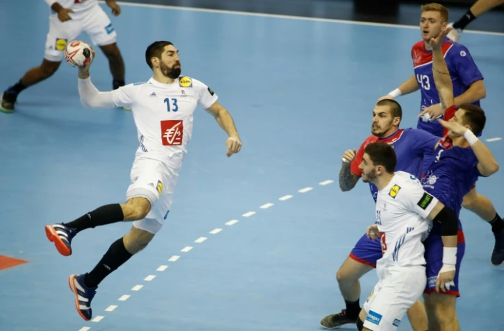 Le Français Nikola Karabatic face à la Russie lors du Mondial de handball, le 17 janvier 2019 à Berlin