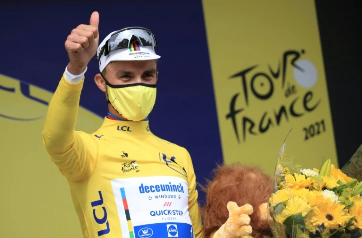 Julian Alaphilippe (Deceuninck) vainqueur de la 1re étape du Tour de France, entre Brest et Landerneau, le 26 juin 2021