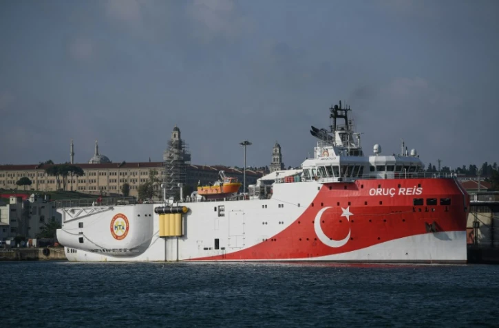 Photo prise le 23 août 2019 dans le port d'Istanbul du navire d'exploration turc Oruç Reis dont le renvoi par la Turquie en Méditerranée orientale suscite une crise avec la Grèce