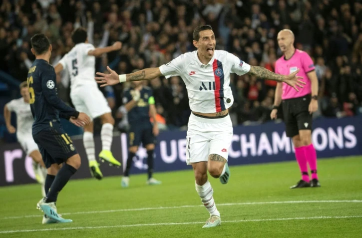 Angel Di Maria célèbre le deuxième but du Paris SG lors du match aller de Ligue des champions face au Real Madrid, le 18 septembre 2019 au Parc des Princes