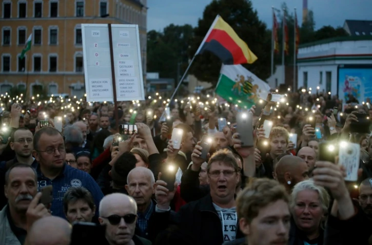 L?extrême droite allemande s?est à nouveau rassemblée le 30 août 2018 à Chemnitz contre la politique migratoire d?Angela Merkel 