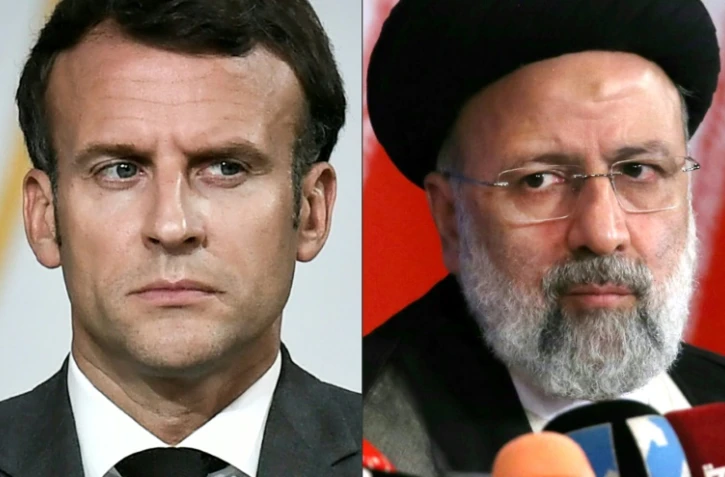 Photomontage du président français Emmanuel Macron et du président iranien Ebrahim Raïssi