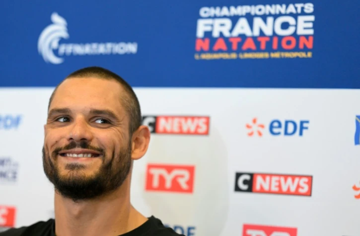 Florent Manandou, lors de sa conférence de presse, le 4 avril 2022 à Limoges, à la veille des Championnats de France de natation