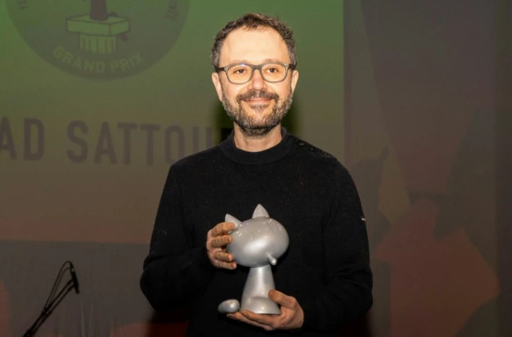 Riad Sattouf après avoir reçu le Grand Prix pour l'ensemble de son œuvre lors du 50e Festival international de la bande dessinée d'Angoulême, le 25 janvier 2023