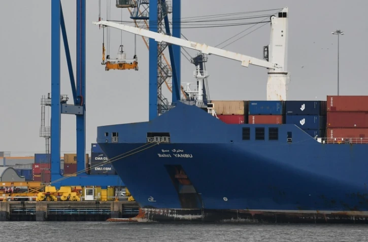Le cargo Bahri Yanbu, battant pavillon saoudien, dans le port de Tilbury, le 7 mai 2019 au Royaume-Uni