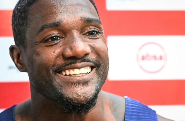 Justin Gatlin le 18 septembre 2021 lors d'une conférence de presse après une compétition à Nairobi