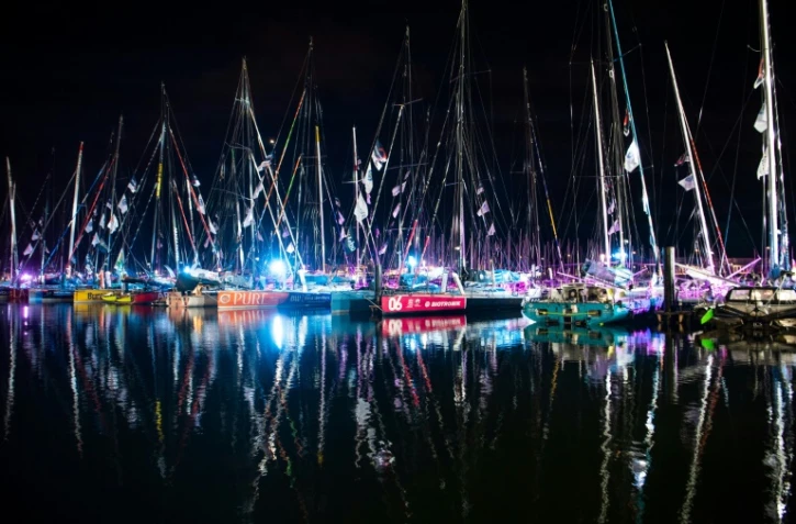 Quelques un des monocoques Imoca 60 monohulls qui s'apprêtent à prendre le départ du Vendée Globe, le 7 novembre 2020 aux Sables d'Olonne