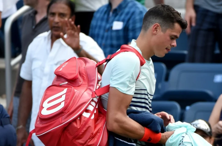 Milos Raonic après sa défaite face à Ryan Harrison à l'US Open de tennis le 31 août 2016 à New York