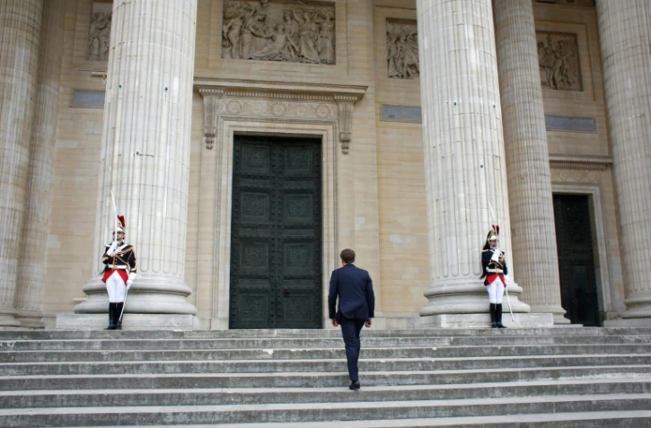 Emmanuel Macron au Panthéon en avril 2018 pour une cérémonie d'hommage aux esclaves des colonies