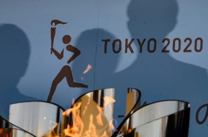 Logo du relais de la flamme olympique pour les JO de Tokyo 2020, reportés à 2021, à Fukushima au Japon le 25 mars 2020