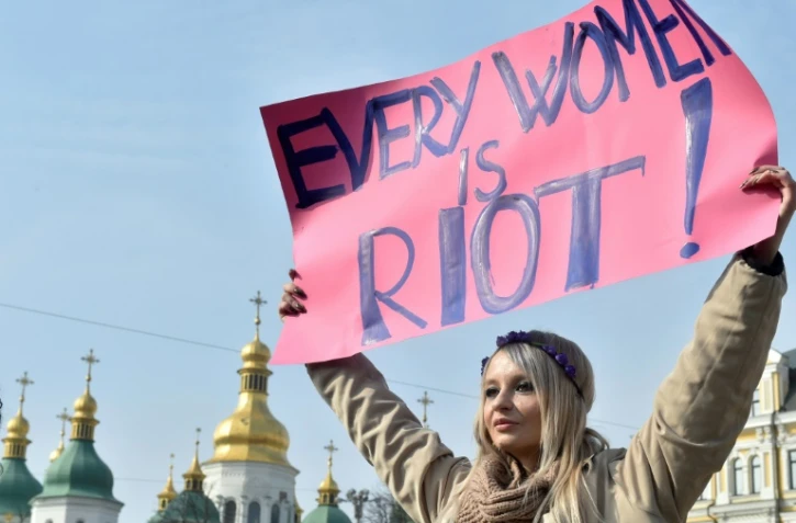 Une manifestante lors de la journée internationale de lutte pour les droits des femmes, à Kiev, le 8 mars 2017
