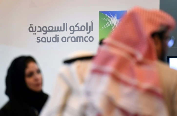 Le logo du géant pétrolier Aramco lors d'un forum organisé à Ryad, le 25 janvier 2016 en Arabie saoudite