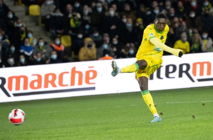 L'attaquant Randal Kolo Muani marque le second but de Nantes contre Bastia, en demi-finale de Coupe de France, le 10 février 2022 au stade de La Beaujoire