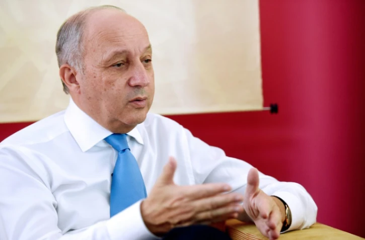 Le ministre français des Affaires étrangères Laurent Fabius lors d'une interview à l'AFP le 22 novembre 2015 à l'ambassade de France à Brasilia