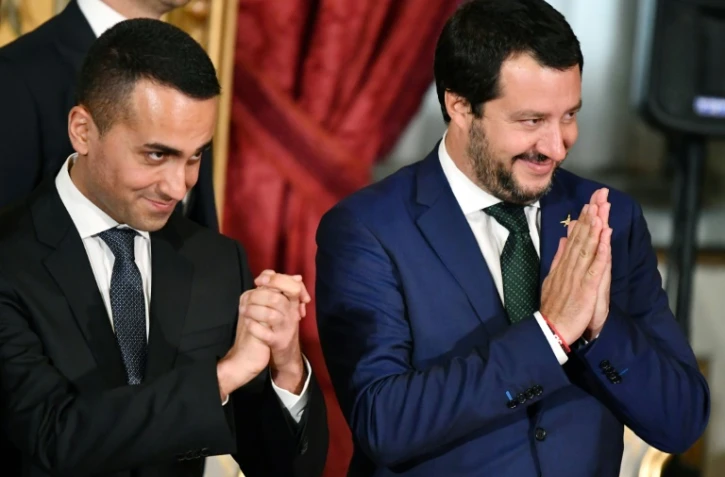 Les deux vice-Premiers ministres italiens Luigi Di Maio (à gauche) et Matteo Salvini, le 1er juin 2018 à Rome