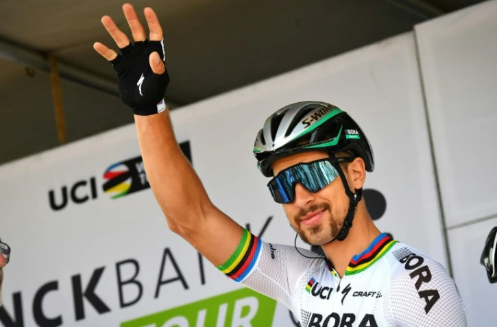 Le sprinteur de l'équipe Bora Peter Sagan lors de sa victoire dans le BinckBank Tour, le 7 août 2017 à Venray, aux Pays-Bas