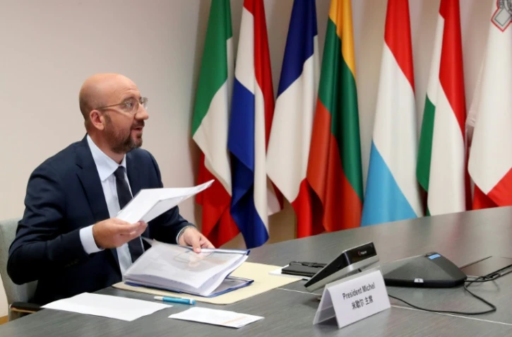 Le président du Conseil européen Charles Michel participe à une visioconférence dans le cadre du sommet UE-Chine, le 22 juin 2020 à Bruxelles