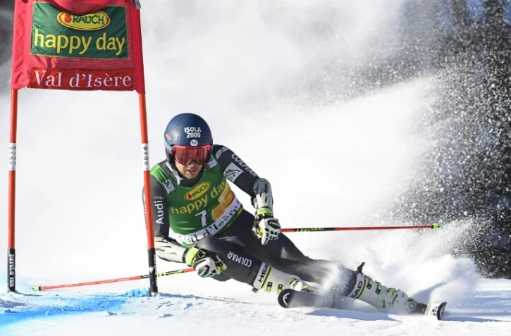 Le Français Mathieu Faivre lors de la 1re manche du slalom géant de Val-d'Isère (Savoie), le 4 décembre 2016   