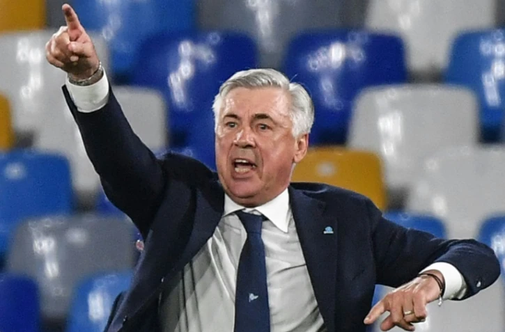 L'Italien Carlo Ancelotti, alors entraîneur à Naples, lors de la réception de Cagliari, en Serie A, le 25 septembre 2019