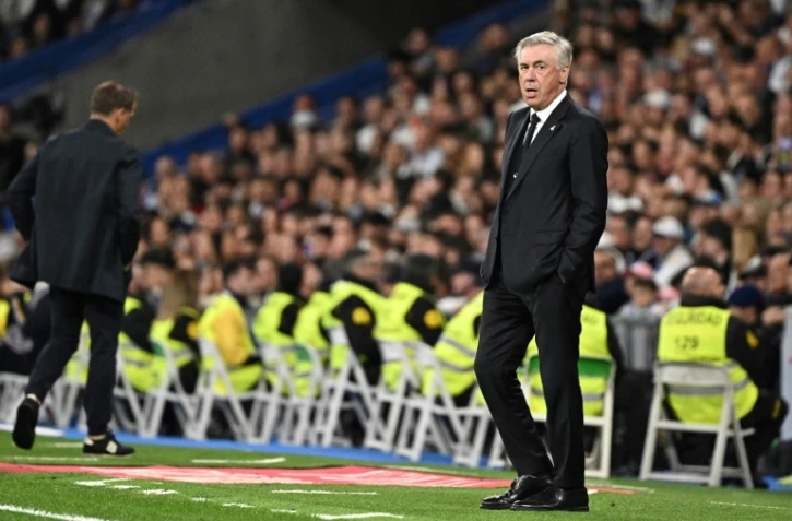 L'entraîneur italien Carlo Ancelotti lors d'un match du Real Madrid contre le Deportivo Alaves au stade Santiago Bernabeu à Madrid, le 14 mai 2024