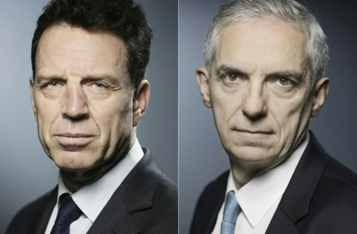 Combo des deux candidats à la présidence du Medef, de gauche à droite: Geoffroy Roux de Bezieux et Alexandre Saubot