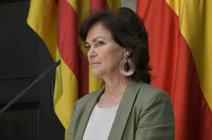 La vice-présidente du gouvernement espagnol Carmen Calvo en conférence de presse à Valence, le 14 juin 2018