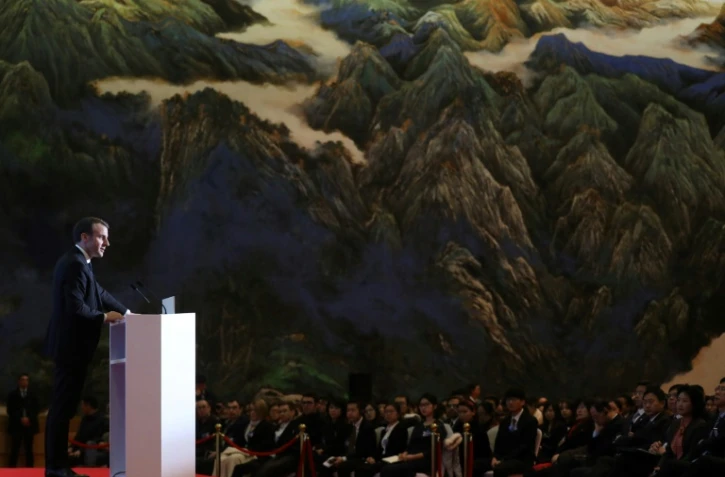 Emmanuel Macron prononce un discours au palais Daminggong, Ă Xian, en Chine, le 8 janvier 2018
