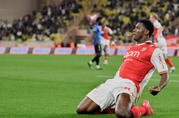 L'attaquant suisse de Monaco Breel Embolo célèbre son but lors de la victoire face à Nice (2-1), le 29 mars 2025 au Stade Louis II