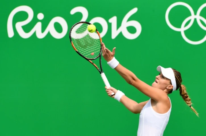 La Française Kristina Mladenovic face à l'Américaine Madison Keys au 2e tour du tournoi olympique à Rio, le 8 août 2016