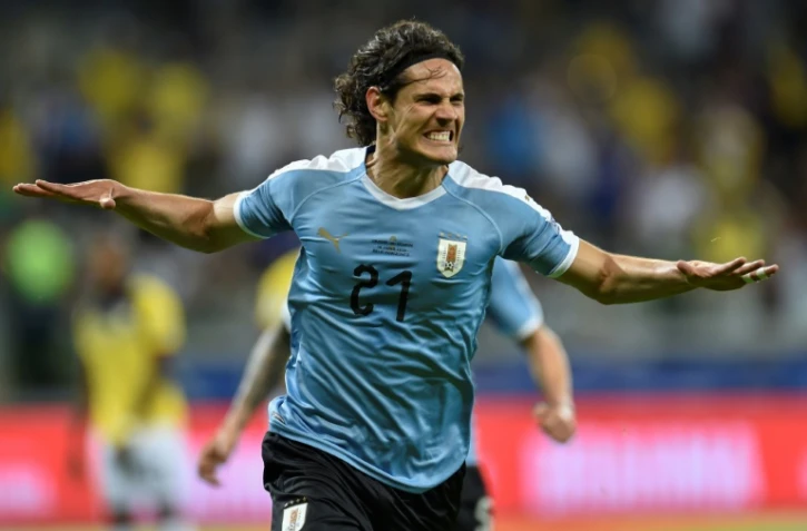 L'attaquant de l'Uruguay Edinson Cavani exulte après avoir inscrit un but contre l'Equateur lors de la Copa America, le 16 juin 2019 à Belo Horizonte