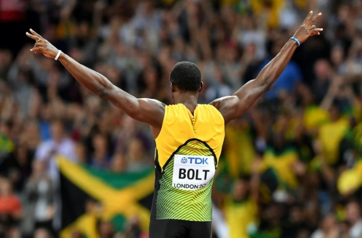 La star du sprint Usain Bolt, après sa série du 100 m aux Mondiaux, le 4 août 2017 à Londres
