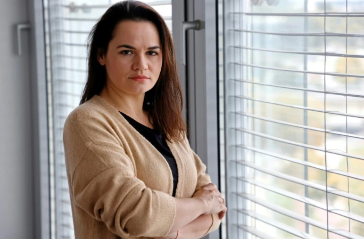 La cheffe de file de l'opposition bélarusse Svetlana Tikhanovskaïa lors d'une interview avec l'AFP, le 28 septembre 2020 à Vilnius, en Lituanie