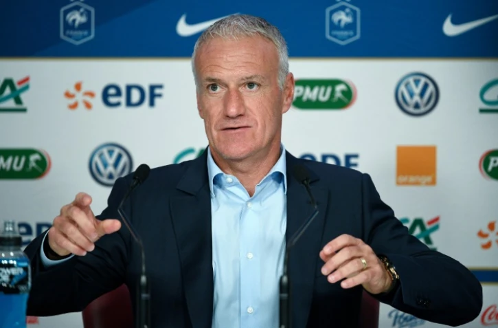Le sélectionneur des Bleus Didier Deschamps en conférence de presse à Paris le 30 août 2018