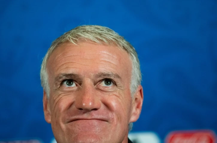 Le sélectionneur de la France Didier Deschamps pendant une conférence de presse le 29 juin 2018 au Mondial la veille du match face à l'Argentine