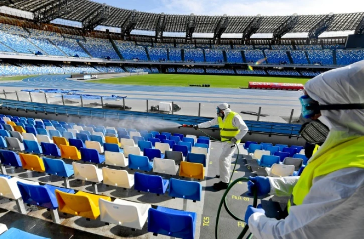 Le stade de Naples passé au désinfectant, le 4 mars 2020 en Italie