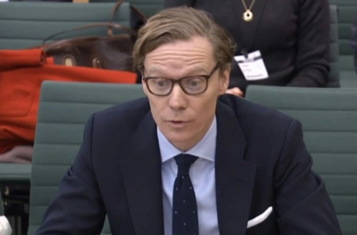 Alexander Nix, patron de la société Cambridge Analytica, lors d'une audience devant le parlement britannique le 27 février 2018 