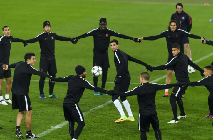 Les joueurs du PSG à l'entraînement, le 31 octobre 2016 à Bâle