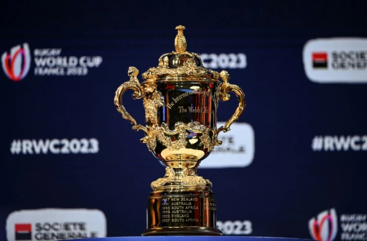 Trophée de la Coupe du monde de rugby 2023 présenté à Paris le 14 décembre 2020