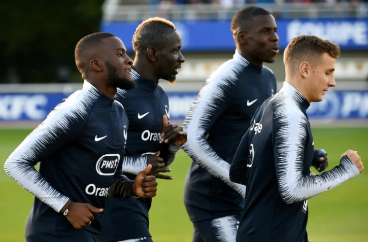 Le milieu des Bleus Tanguy Ndombélé lors d'une séance d'entraînement à Clairefontaine, le 8 octobre 2018  