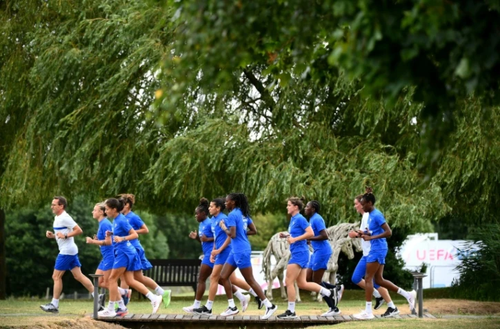 Les joueuses de l'équipe de France préparent leur demi-finale de l'Euro dans leur camp de base d'Ashby-de-la-Zouch, le 24 juillet 2022 