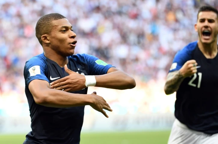 Kylian Mbappé vient de marquer le 3e but français contre l'Argentine en 8es de finale de la Coupe du monde, le 30 juin 2018 à Kazan 