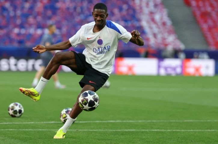 L'attaquant vedette du PSG Ousmane Dembélé à l'entraînement, le 29 mai 2026 à Budapest
