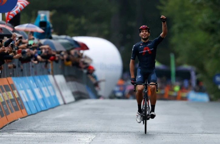 L'Italien Filippo Ganna (Ineos) vainqueur de la 5e étape du Tour d'Italie, entre Mileto et Camigliatello Silano, le 7 octobre 2020