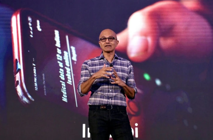 Le patron de Microsoft Satya Nadella  lors de son intervention au Future Decoded Tech Summit à Bangalore, en Inde, le 25 février 2020